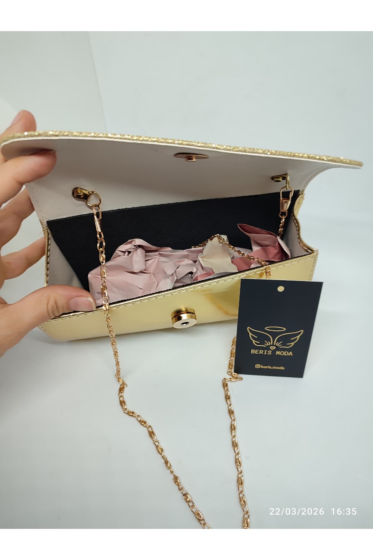 beris moda Kadın Göz Alıcı Parlak Simli Abiye Çanta 10x20cm görsel 3