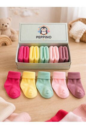 Peppino Organik Pamuk Unisex 5'li Kutulu Premium Yeni Doğan Bebek Çorabı