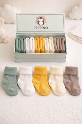 Peppino Organik Pamuk Unisex 5'li Kutulu Premium Yeni Doğan Bebek Çorabı