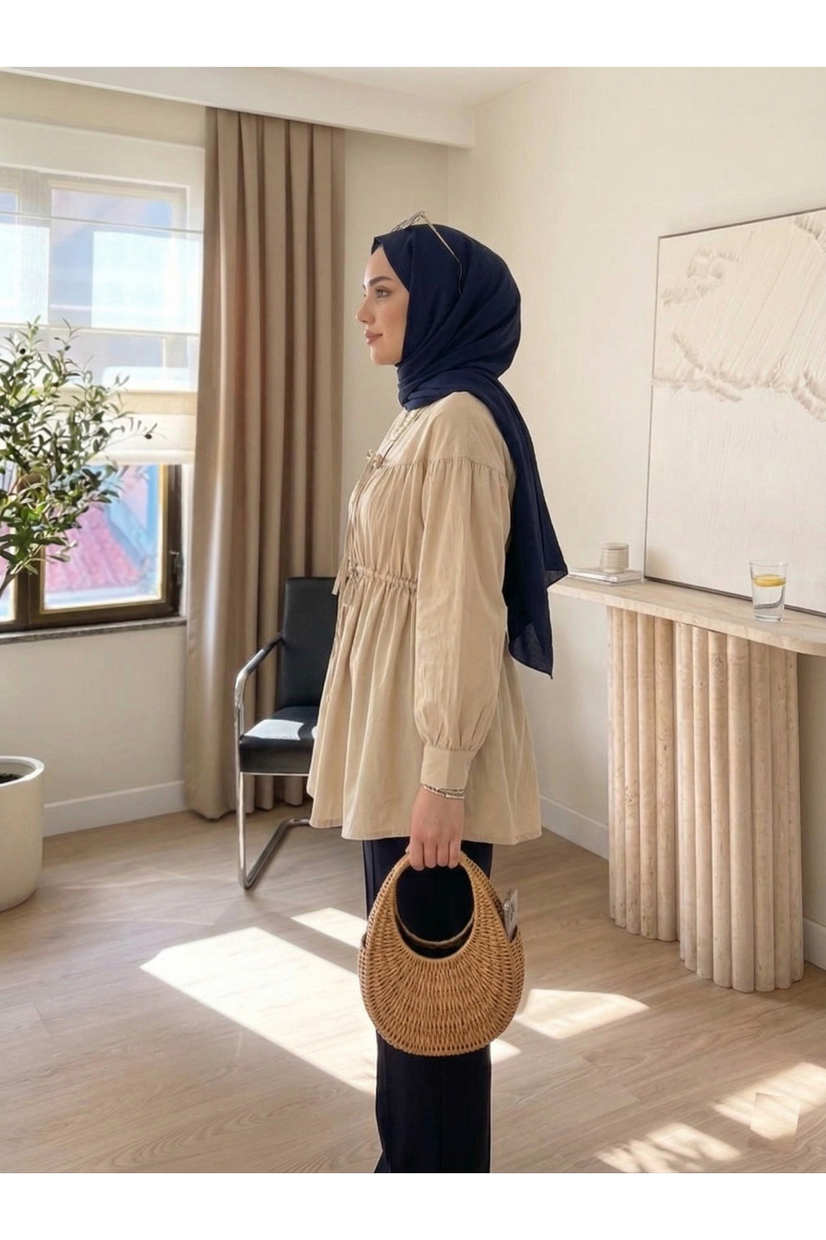 unika boutique Kadın Büzgü Detaylı Tesettür Gömlek görsel 3