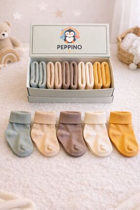 Peppino Organik Pamuk Unisex 5'li Kutulu Premium Yeni Doğan Bebek Çorabı