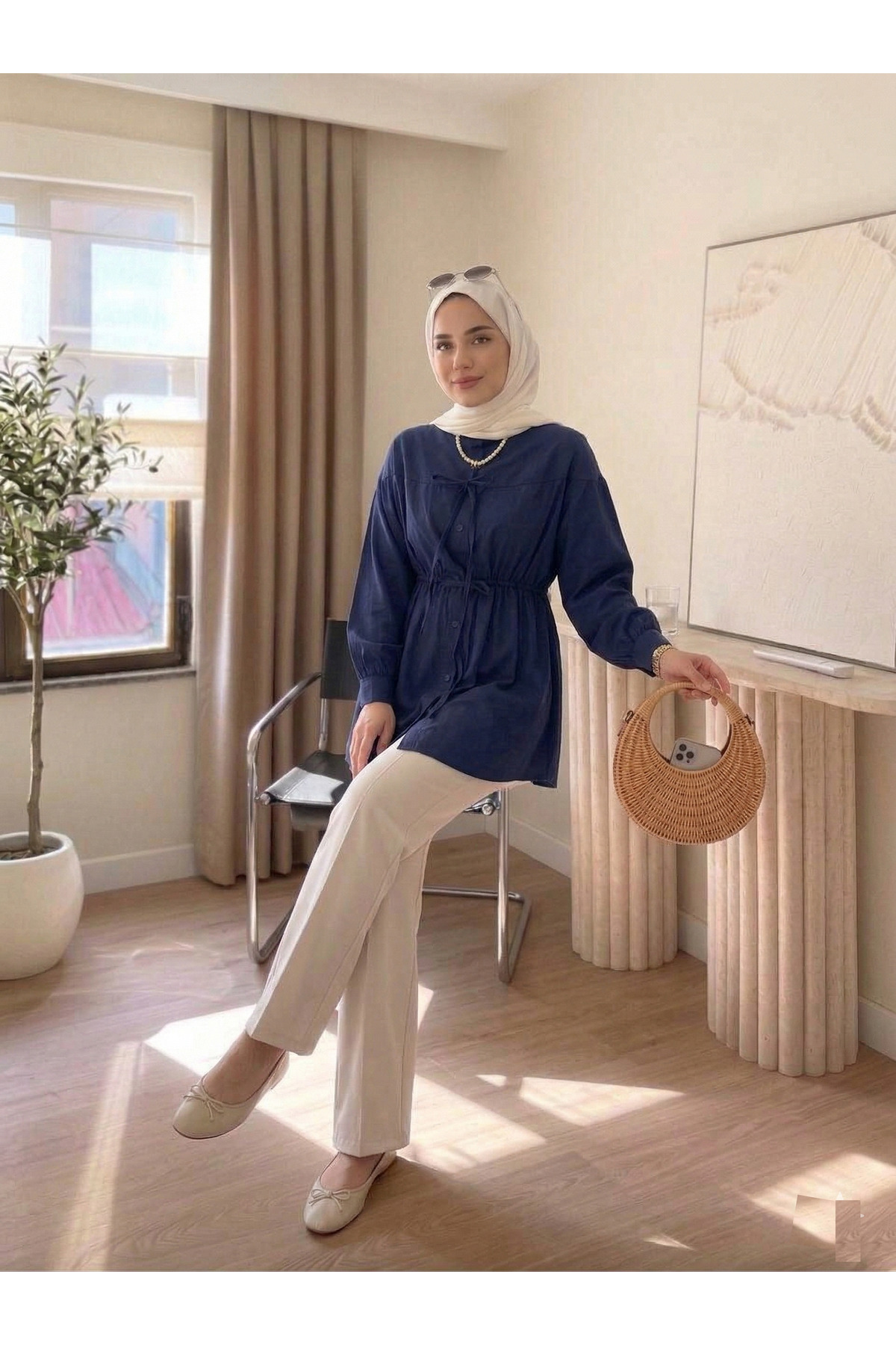 unika boutique Kadın Büzgü Detaylı Tesettür Gömlek görsel 2