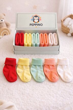Peppino Organik Pamuk Unisex 5'li Kutulu Premium Yeni Doğan Bebek Çorabı