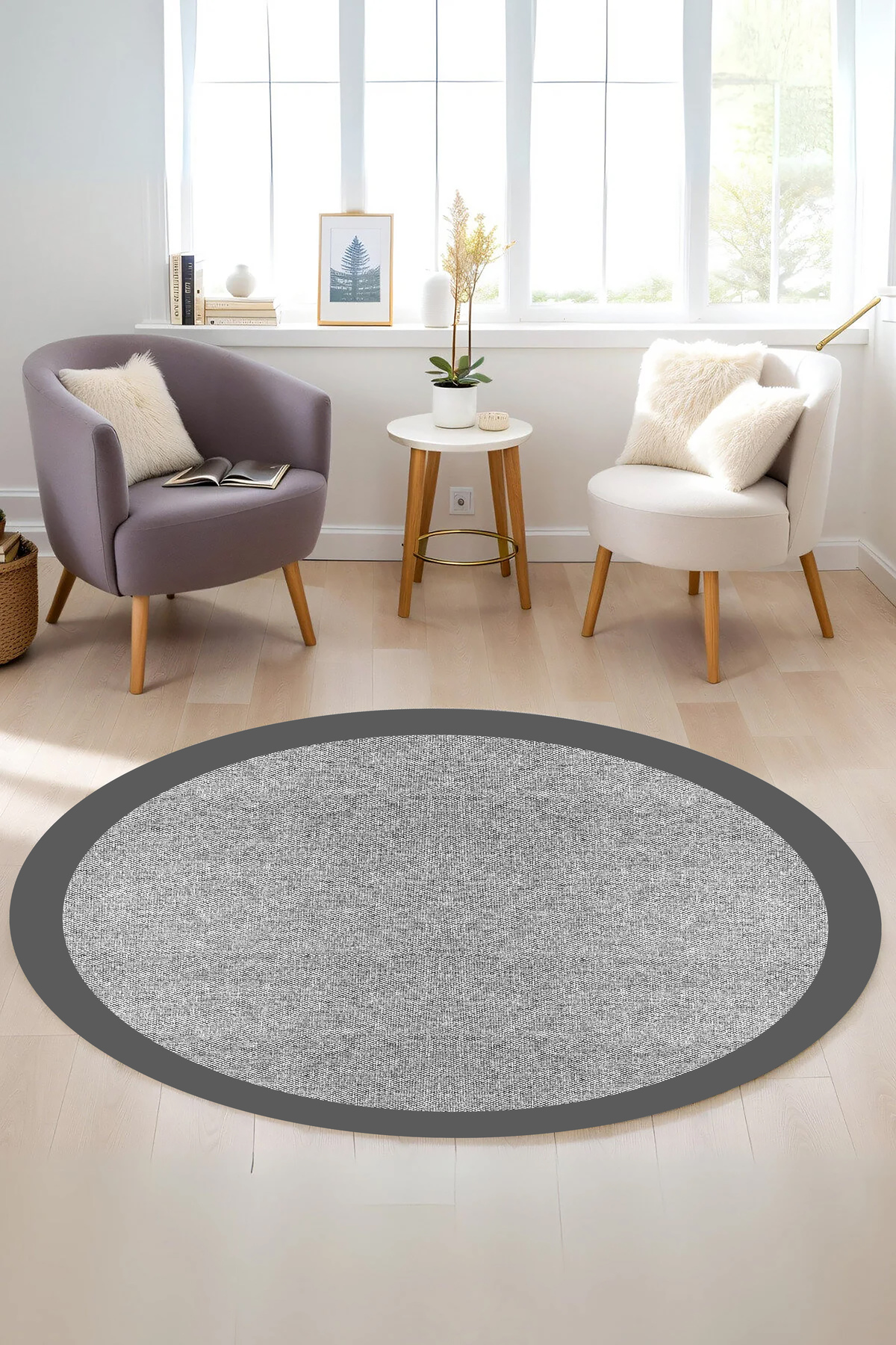 df home Salon Halısı Geometrik İskandinav Eskitmeli Dijital Baskı Yıkanabilir Kaymaz Taban 3517/Yuvarlak
