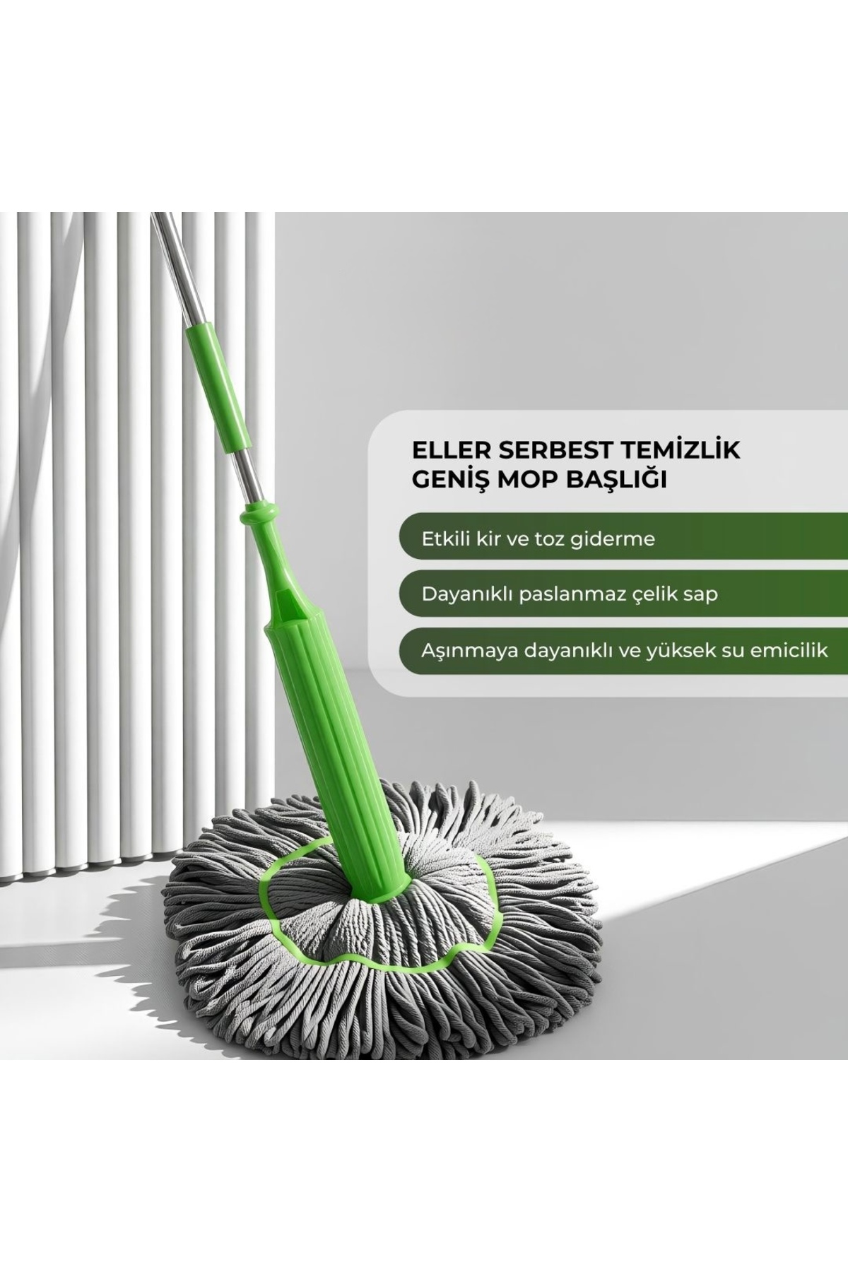 Albitmesin Magic Mop Kendinden Sıkmalı Mikrofiber Paspas Ucu Oto ve Ev Mop