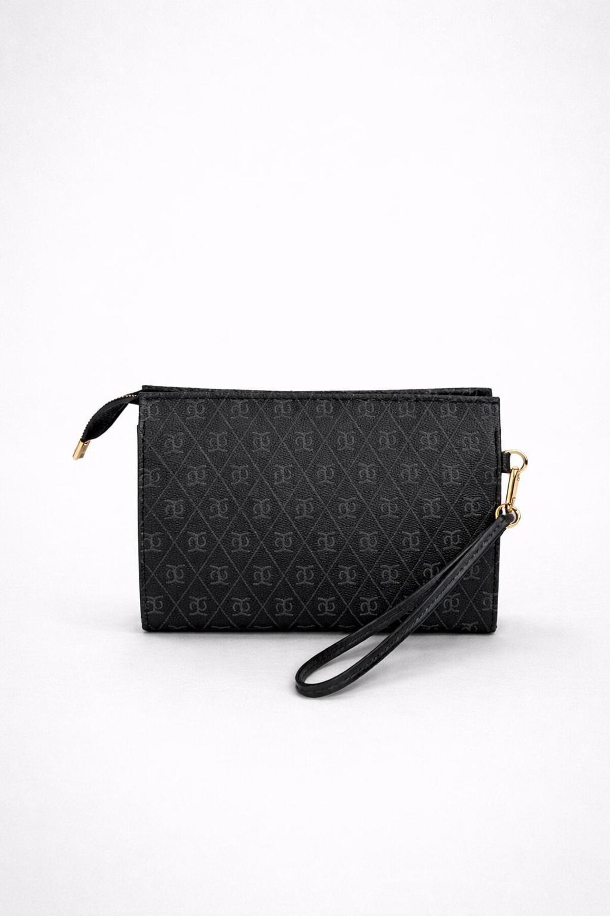 Nexora Kadın 2'li Monogram Desenli Clutch Çanta ve Cüzdan Seti görsel 6