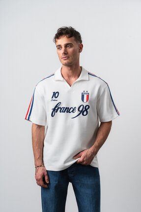 Respire Erkek France 98 Dünya Kupası Regular Fit Polo Yaka Taraftar T-Shirt Ekru