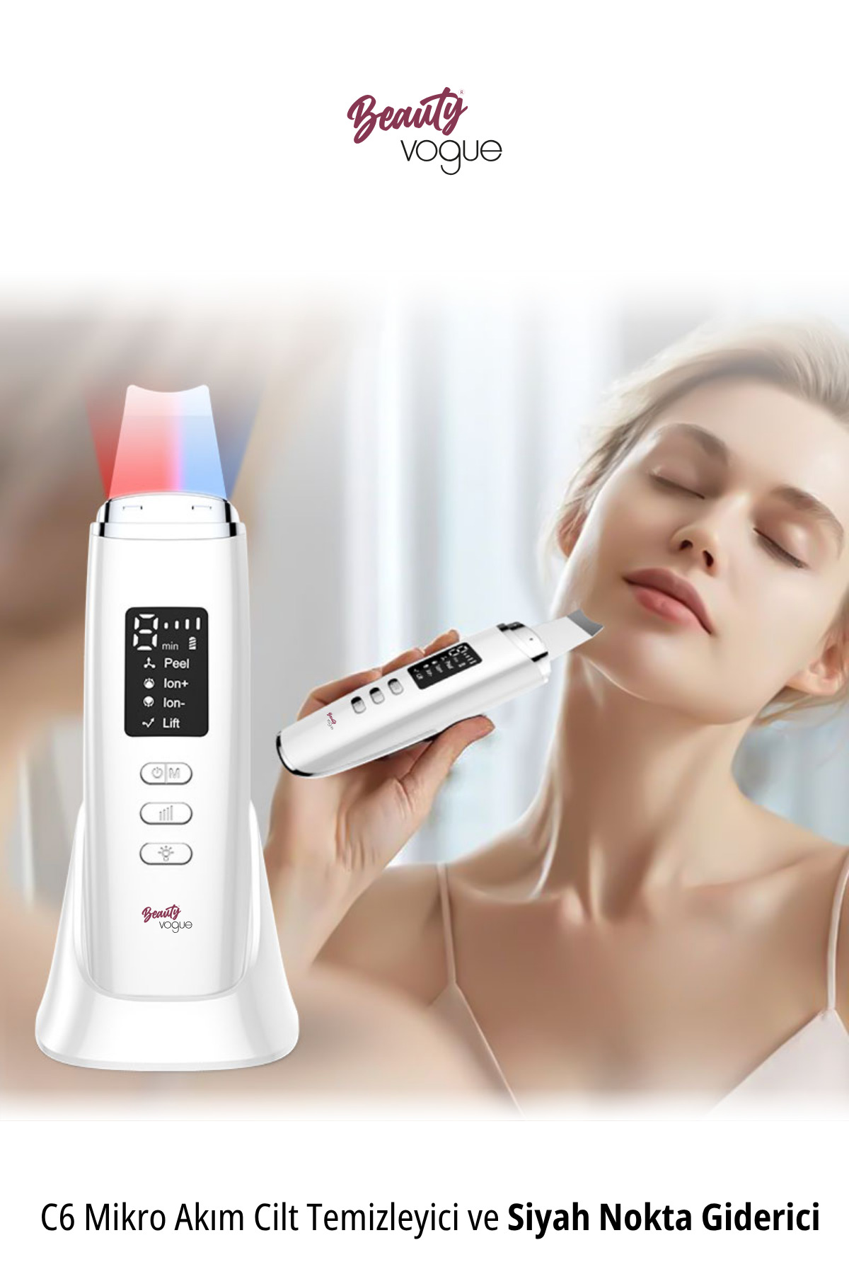 Profesyonel Cilt Bakım Seti: Masaüstü Nano Sıcak Buhar Makinesi BMT001 + C6 Mikro Akım Skin Scrubber — سفید C6+BMT001 — تصویر 3 از 5
