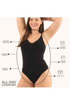 VIGORV Toparlayıcı Seamless Tanga Bodysuit Korse Göbek Basen Şekillendirici