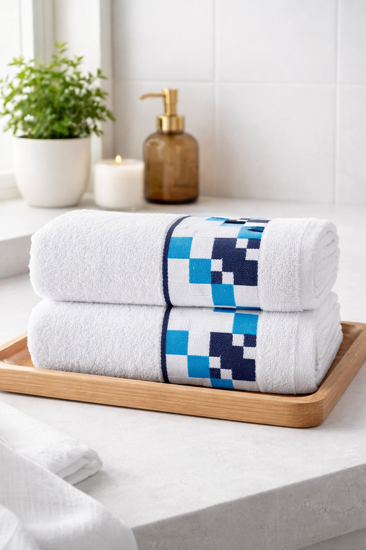 100%Cotton Jacquard White 2-Piece Hand , Face and Head Towel 55x110