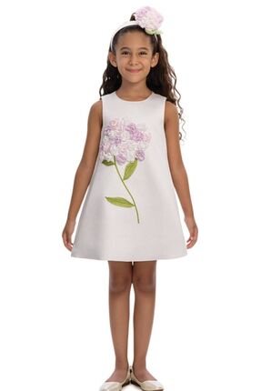 Pamina 3-7 Yaş Kız Çocuk Ekru Çiçek Nakışlı Abiye Elbise-6 Y