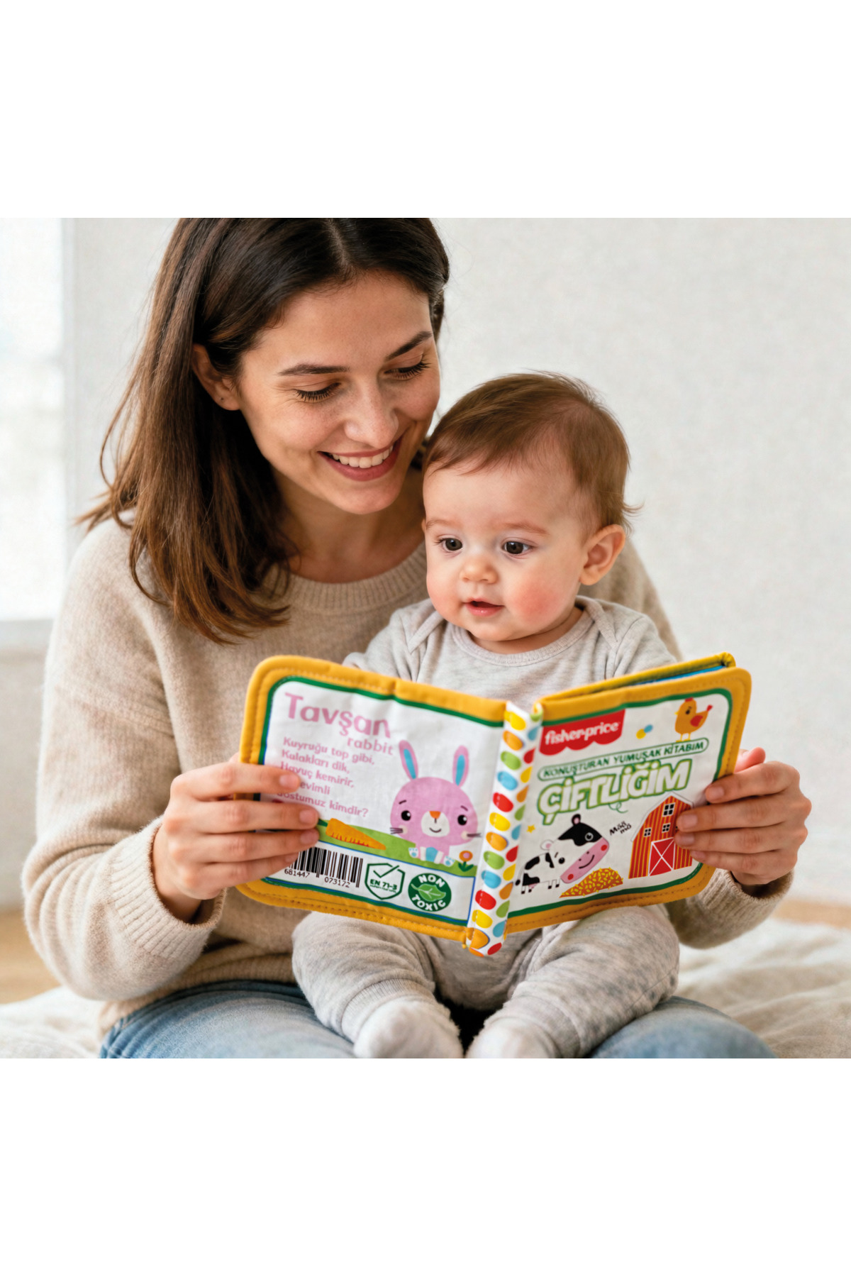 Fisher Price Konuşturan Bebek Kitabı Hışırtılı Sesli, Duyusal, Zeka Gelişim 0-3 Yaş Kitap Eğitim Seti (Çiftliğim) fotoğrafı 5 (önizleme)