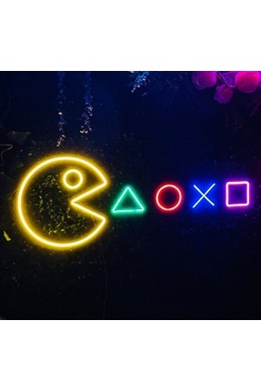 BACK Pacman PS5 Logo Neon Led Dekoratif Duvar Aydınlatması-Gamer Neon Duvar D...