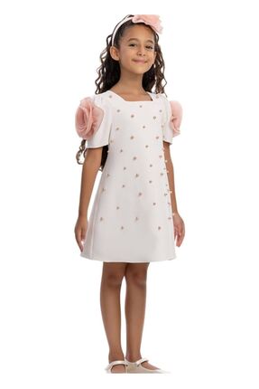 Pamina 3-7 Yaş Kız Çocuk Ekru İnci Detaylı Abiye Elbise-5 Y