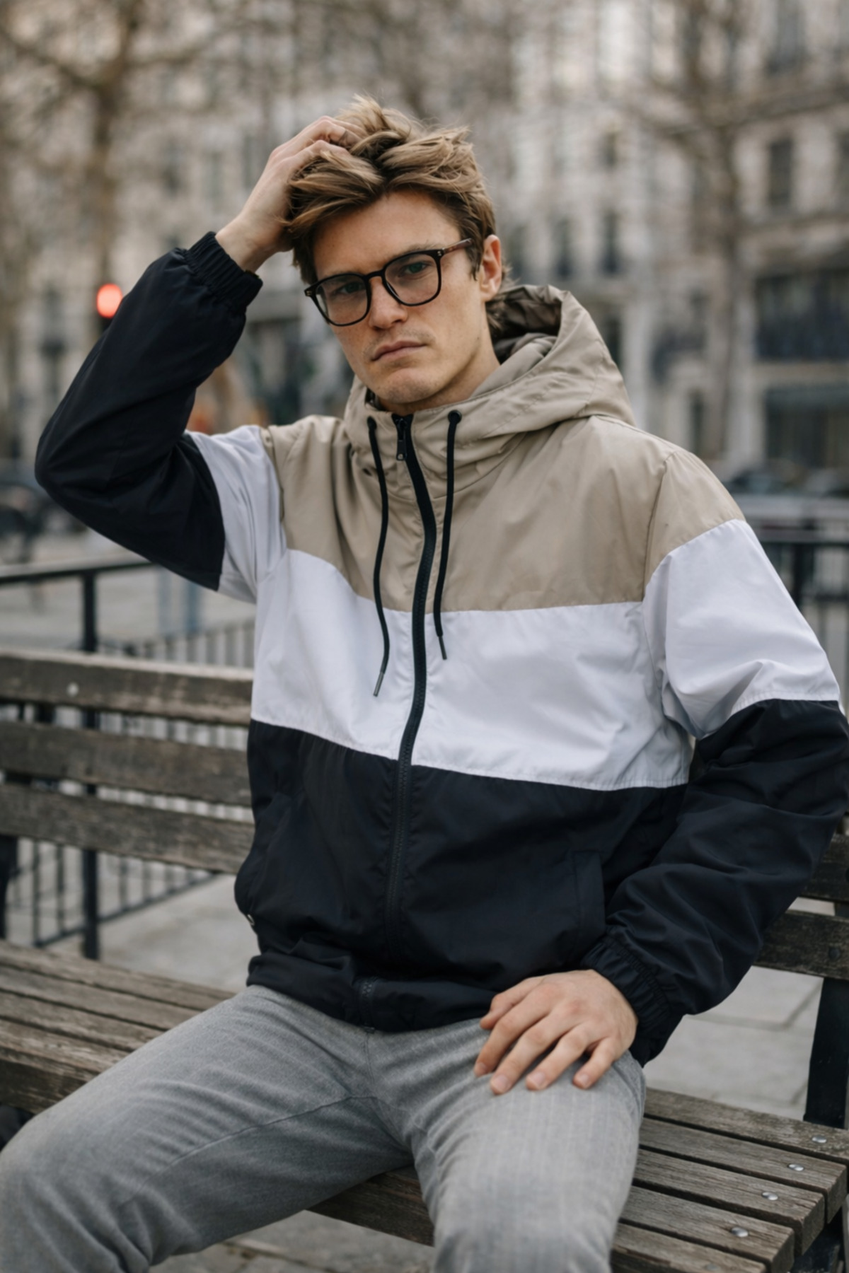 DAMGA JEANS Erkek Renkli Trend Beyaz Fermuarlı Yağmurluk görsel 5