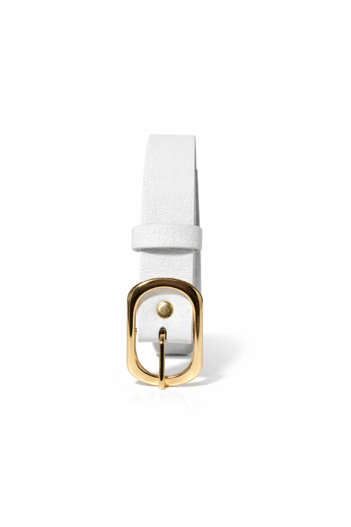 kemer krallığı Kadın Beyaz İnce Kemer, Oval Gold Tokalı görsel 4