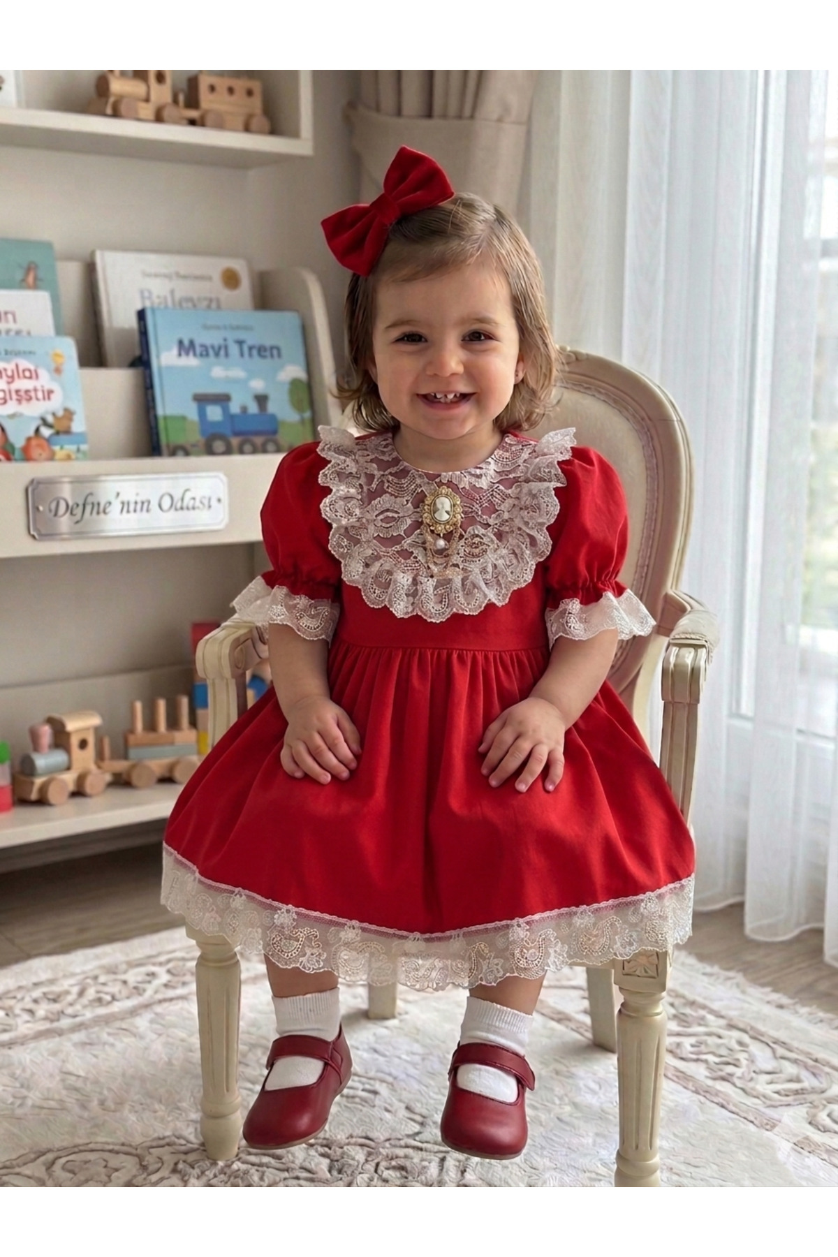 Mirace Styl Kız Çocuk Vintage Abiye Elbise – Düğün & Özel Gün Prenses Elbise (1-6 Yaş)