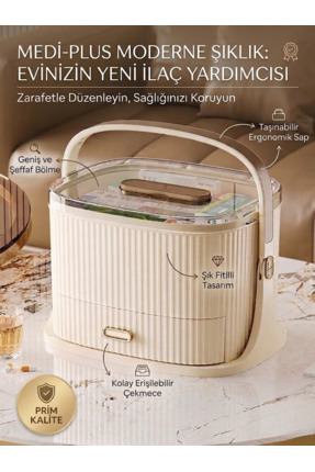 ADEFCO Çift Katlı Taşınabilir Ecza Dolabı Organizer Medi Box Elite Kozmetik v...