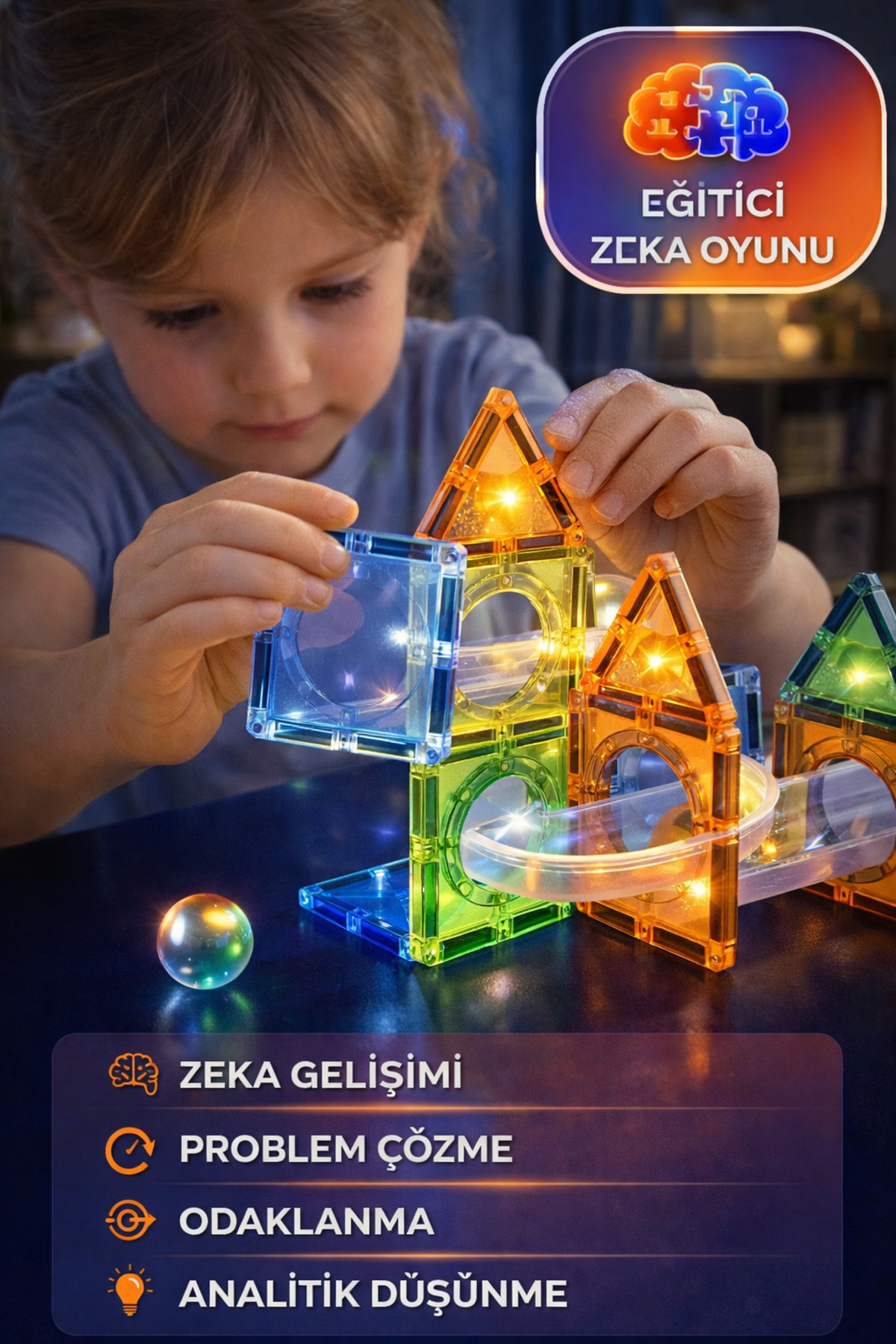 TOYFEST 86 Parça Işıklı Manyetik Blok Seti 7.5cm – Marble Run Eğitici Oyuncak 3+ Yaş Zeka Oyunu fotoğrafı 4 (önizleme)