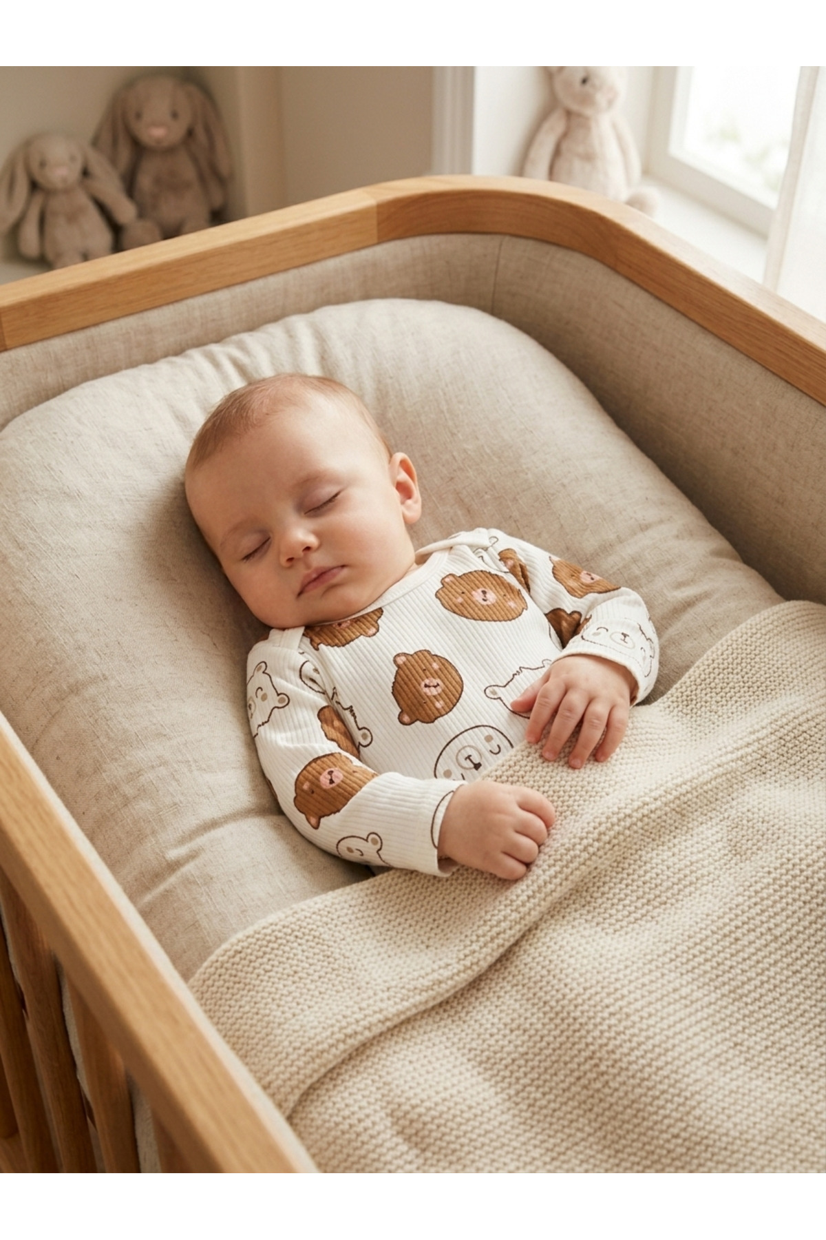 OREVİA Unisex Bebek Ayıcık Desenli %100 Pamuklu Uzun Kollu Body Zıbın fotoğrafı 2 (önizleme)