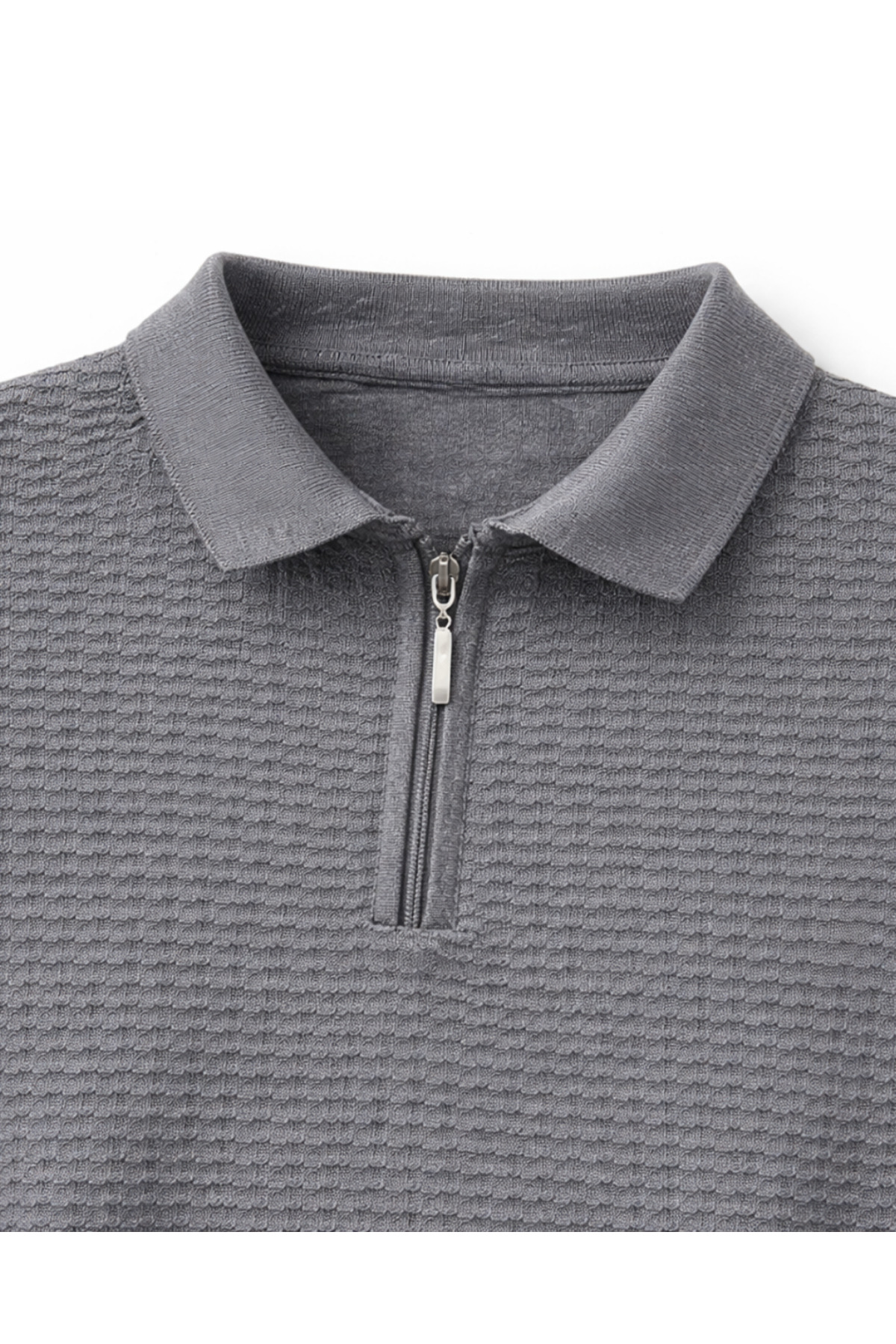 BattalModa Erkek Büyük Beden Füme Polo Yaka Fermuarlı Dokulu Triko Kazak 3XL-4XL-5XL-6XL görsel 2
