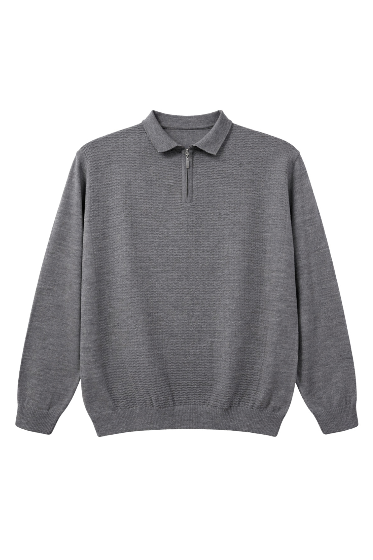 BattalModa Erkek Büyük Beden Füme Polo Yaka Fermuarlı Dokulu Triko Kazak 3XL-4XL-5XL-6XL görsel 4