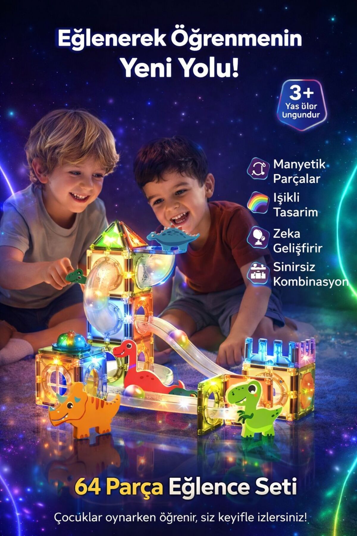 ydn Manyetik Tiles Light Versiyon 64 Parça Manyetik Eğitici