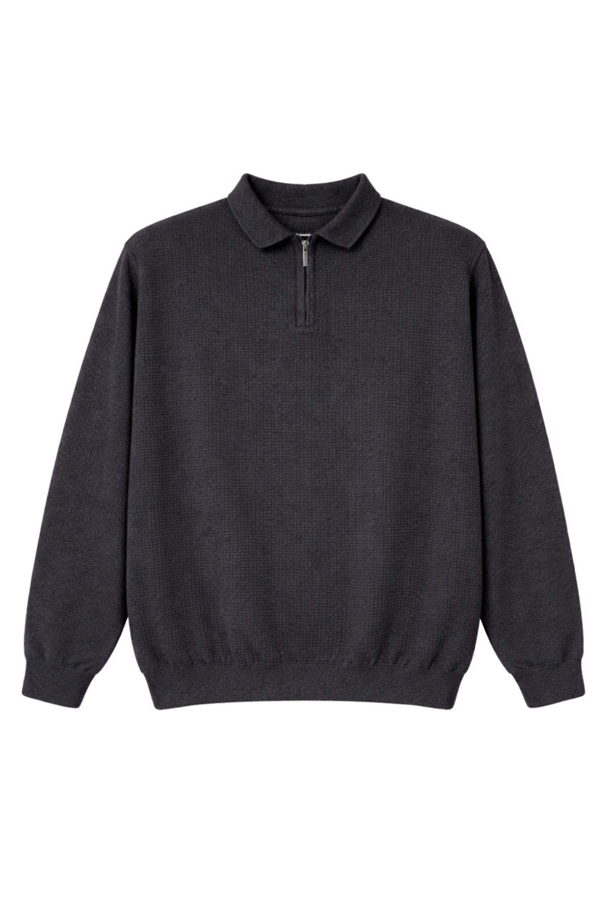 BattalModa Erkek Büyük Beden Antrasit Polo Yaka Fermuarlı Dokulu Triko Kazak 3XL-4XL-5XL-6XL görsel 4