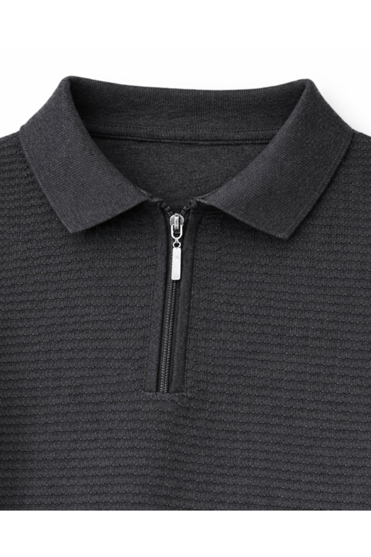 BattalModa Erkek Büyük Beden Antrasit Polo Yaka Fermuarlı Dokulu Triko Kazak 3XL-4XL-5XL-6XL görsel 2