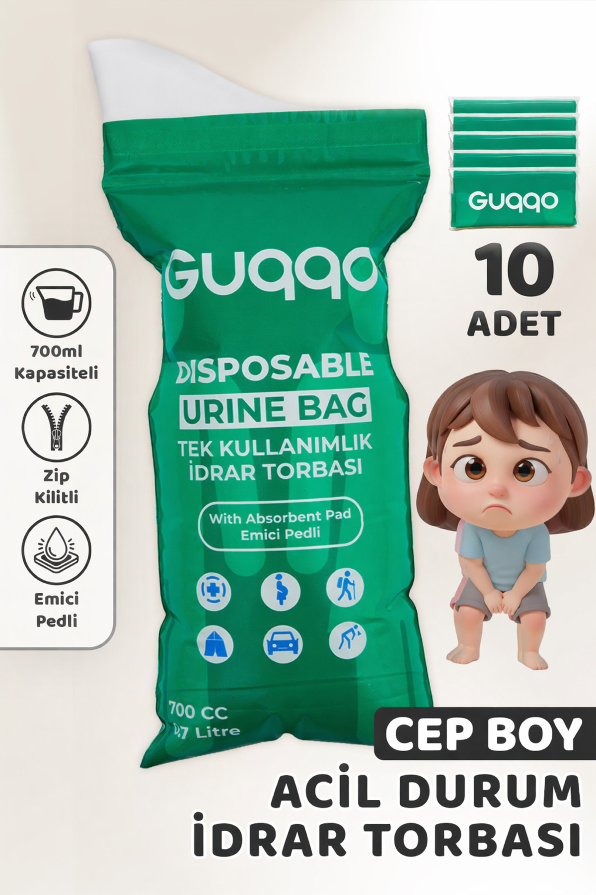 Portable potty Urinal 10 Pieces Urine Bags Portable Foldable Toilet with Travel Absorbent Pad