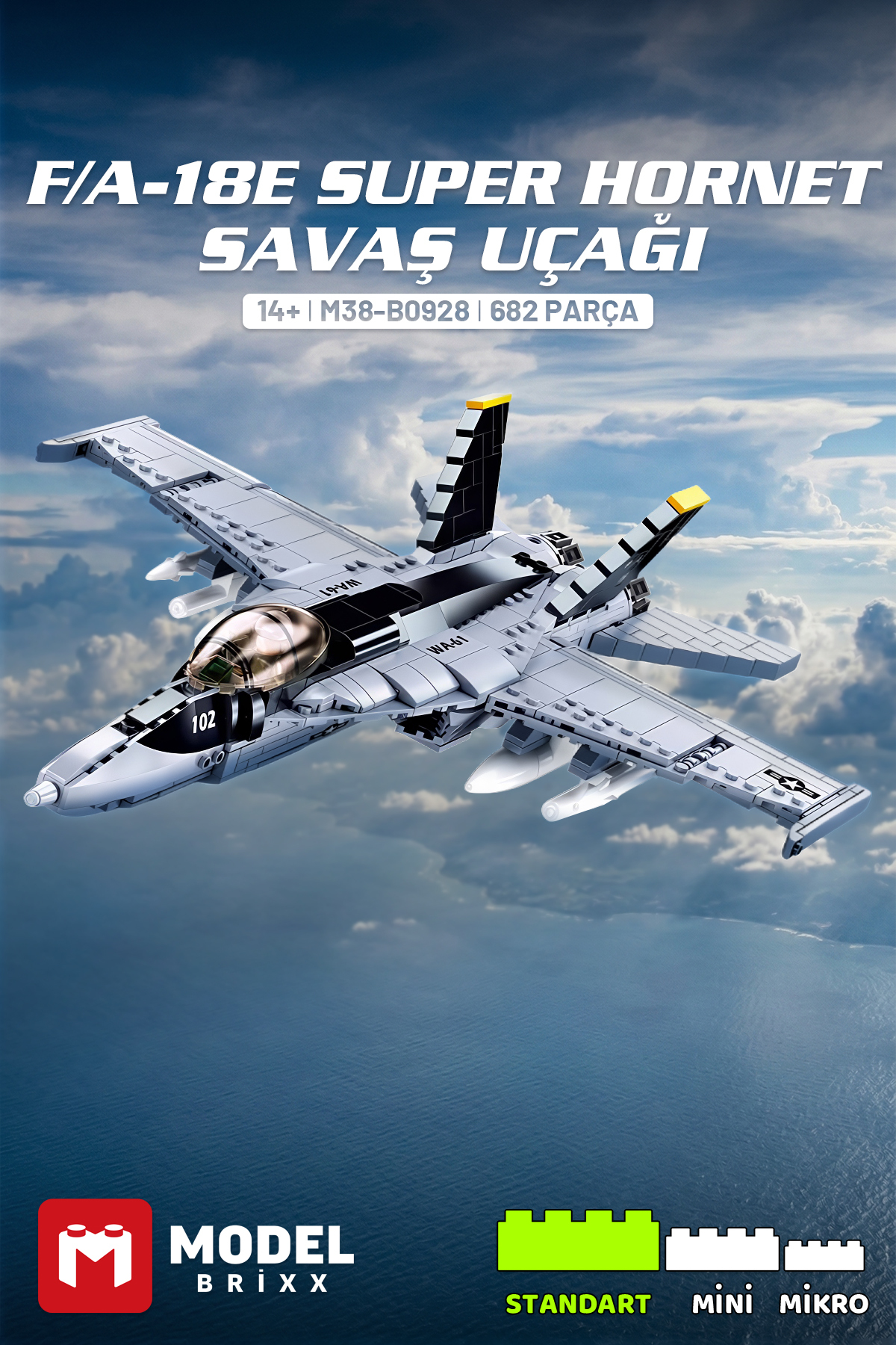 航空機・ヘリコプター bbi 1/18 F/A-18 HORNET ModelBrixx F/A-18E Super Hornet Savaş Uçağı Yapı Bloğu Seti 682