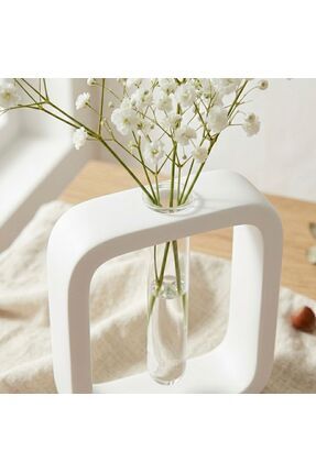 Basart Modern Geometrik Çerçeveli Test Tüpü Vazo - Minimalist Beyaz Dekoratif...