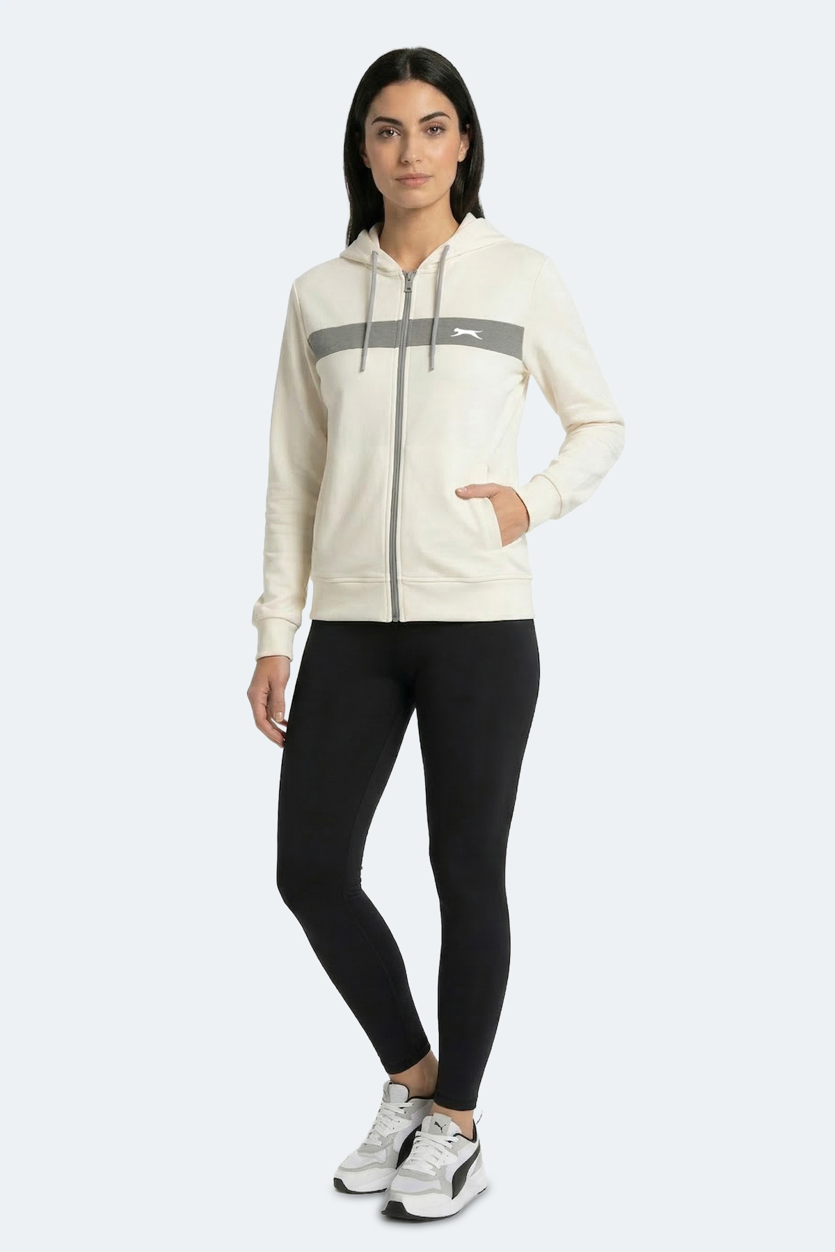 Slazenger KNOTTY I Kadın Kapüşonlu Cepli Ekru Sweatshırt görsel 7