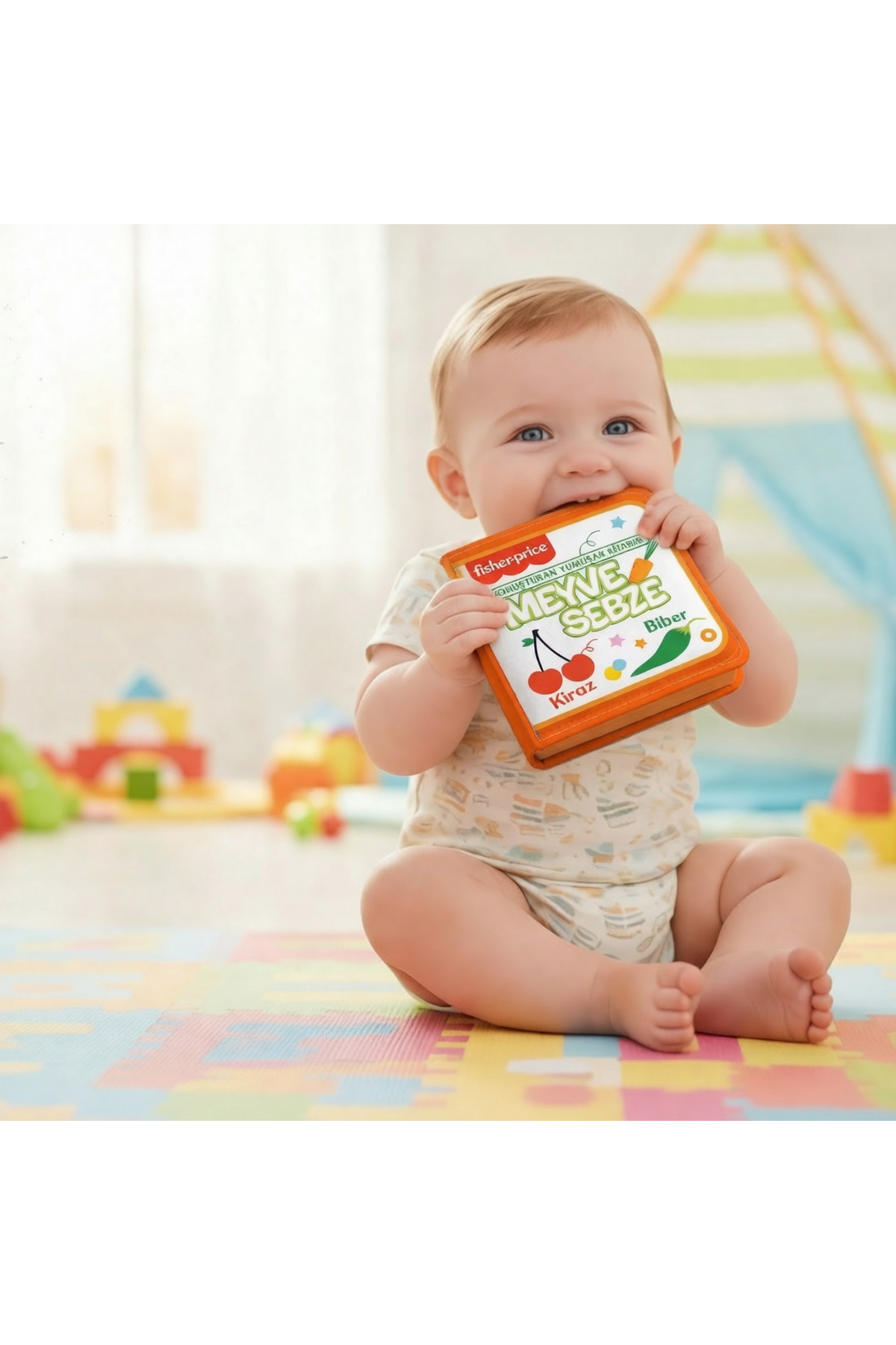 Fisher Price Konuşturan Bebek Kitabı Hışırtılı Sesli, Duyusal, Zeka Gelişim 0-3 Yaş Kitap Eğitim (Meyve,Sebze) fotoğrafı 4 (önizleme)