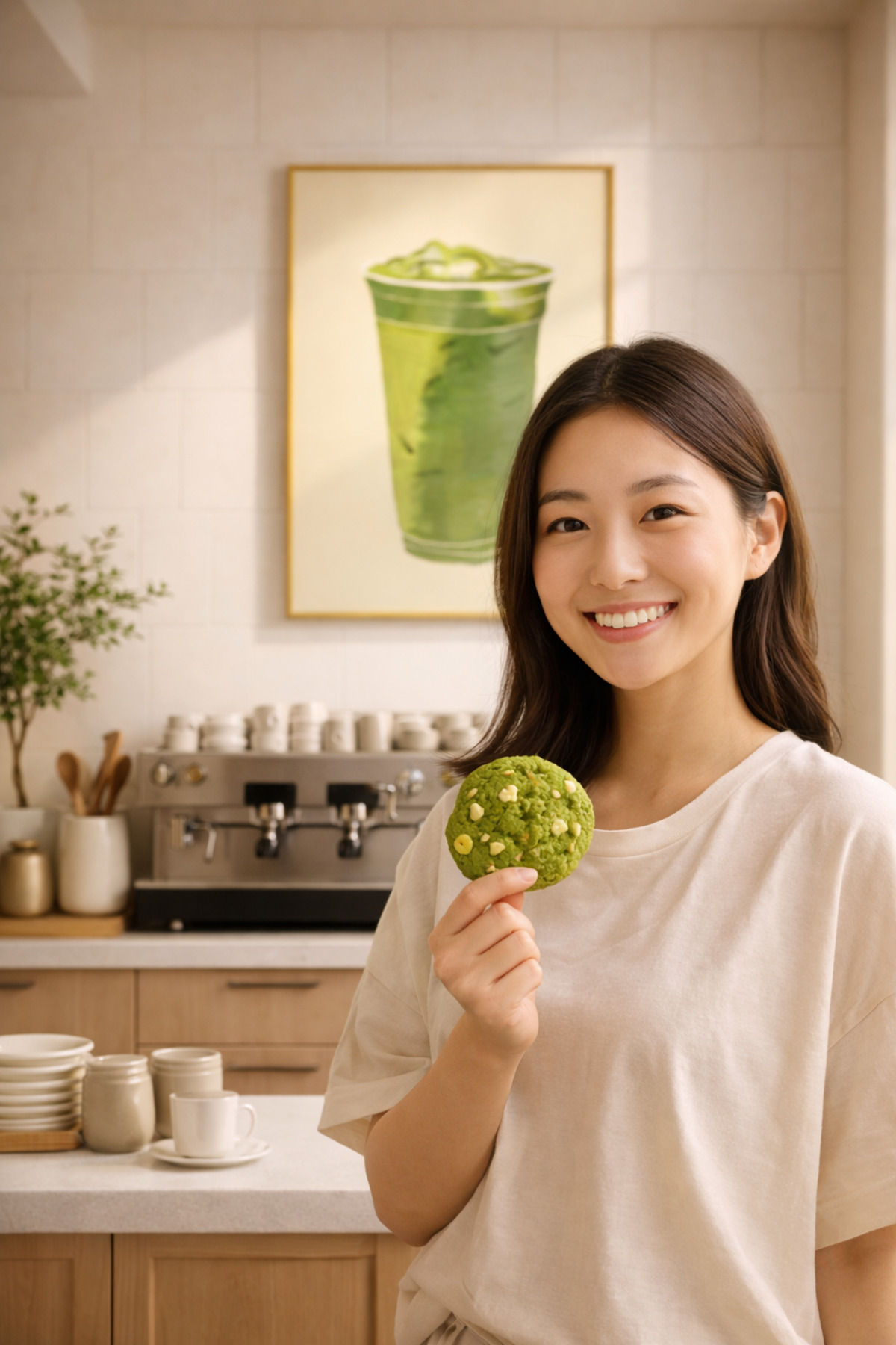Matcha Tablo Modern Mutfak Poster Yeşil İçecek İllüstrasyon Duvar Dekoru Çerçevesiz