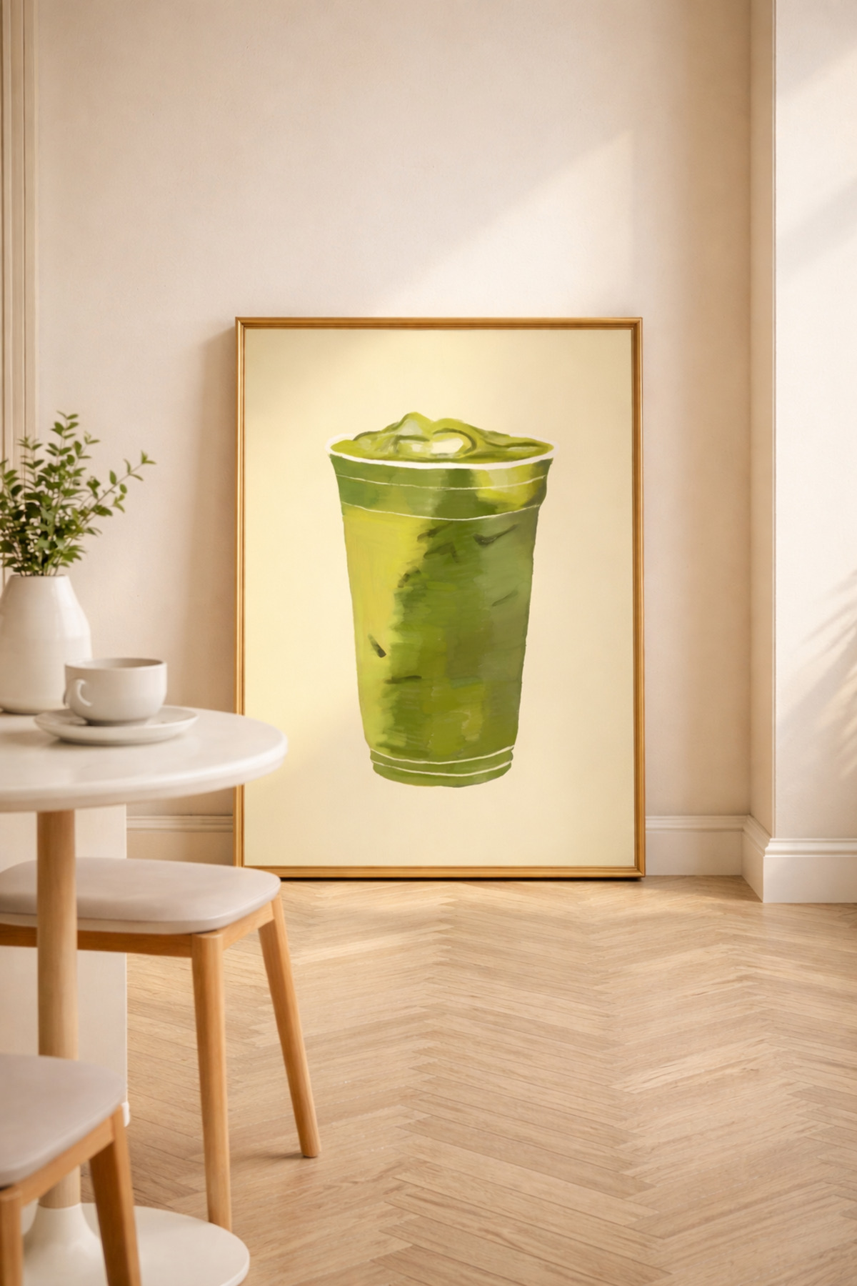 Matcha Tablo Modern Mutfak Poster Yeşil İçecek İllüstrasyon Duvar Dekoru Çerçevesiz