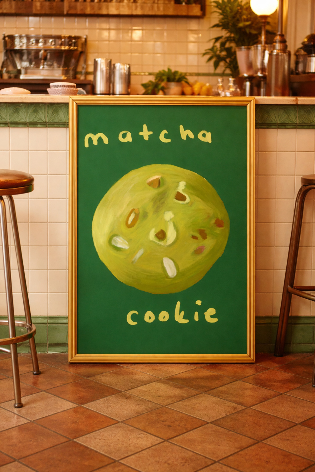 Matcha Cookie Tablo Modern Mutfak Poster Tatlı İllüstrasyon Duvar Dekoru Çerçevesiz