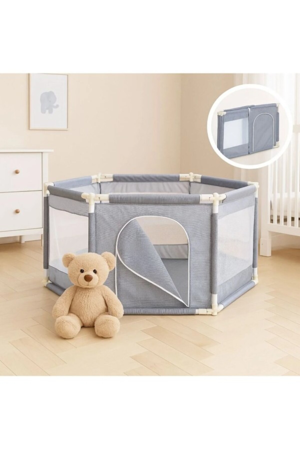 BebeMango 100 Adet 6 cm Havuz Topu + Altıgen Oyun Havuzu Seti | Katlanabilir Bebek Oyun Alanı | Fileli Paket fotoğrafı 2 (önizleme)