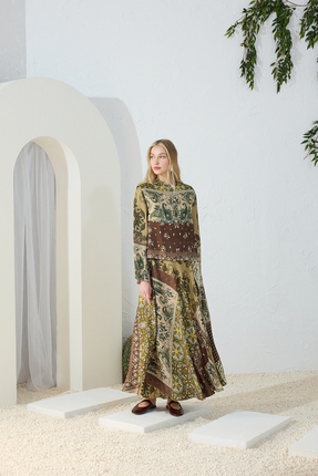 Aker Haki Brit Detaylı Desenli Bluz