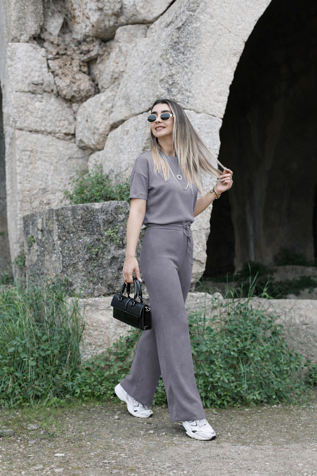 BayBayan Жіночий короткий рукав Basic Прямий Fitilli Комплект