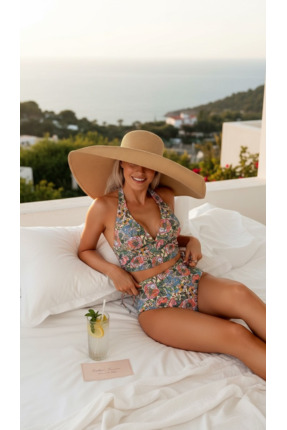 Peille Desenli plaj kombini