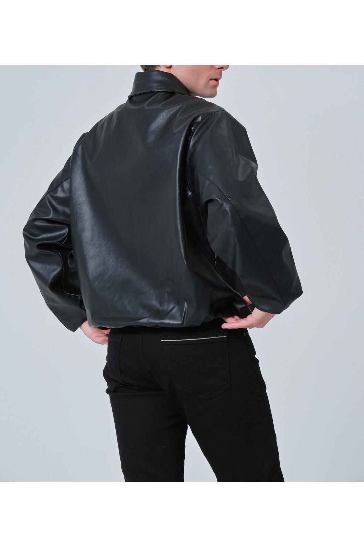 Plus Scorpion  Erkek Deri Görünümlü Bomber Mont Ceket– Günlük Şık Minimal Tasarım - Görsel 3