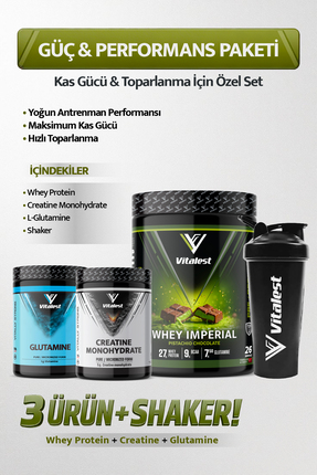 Vitalest Whey Protein + Kreatin + Glutamin Seti | Güç ve Paketi