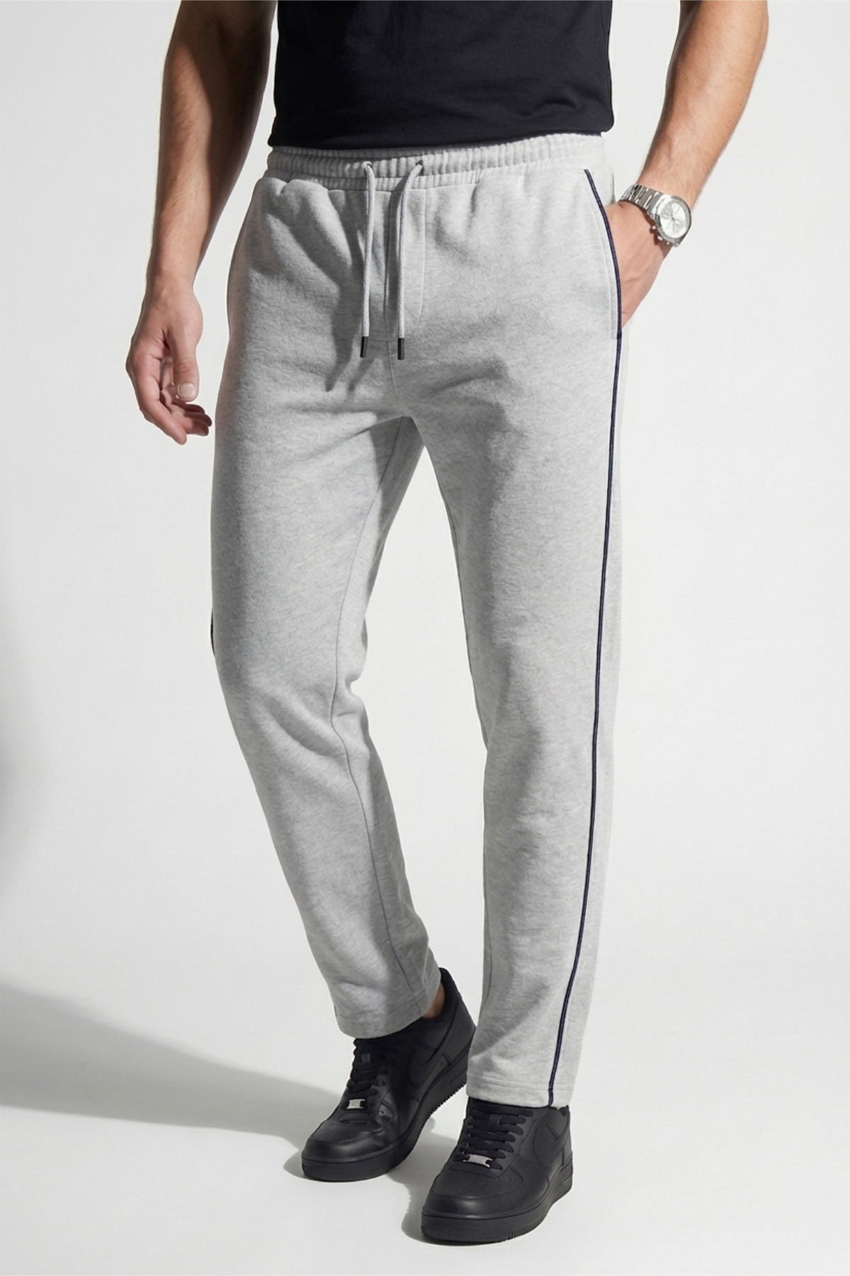 Men's Gray Length Elastic Waist Baggy Sweatpants