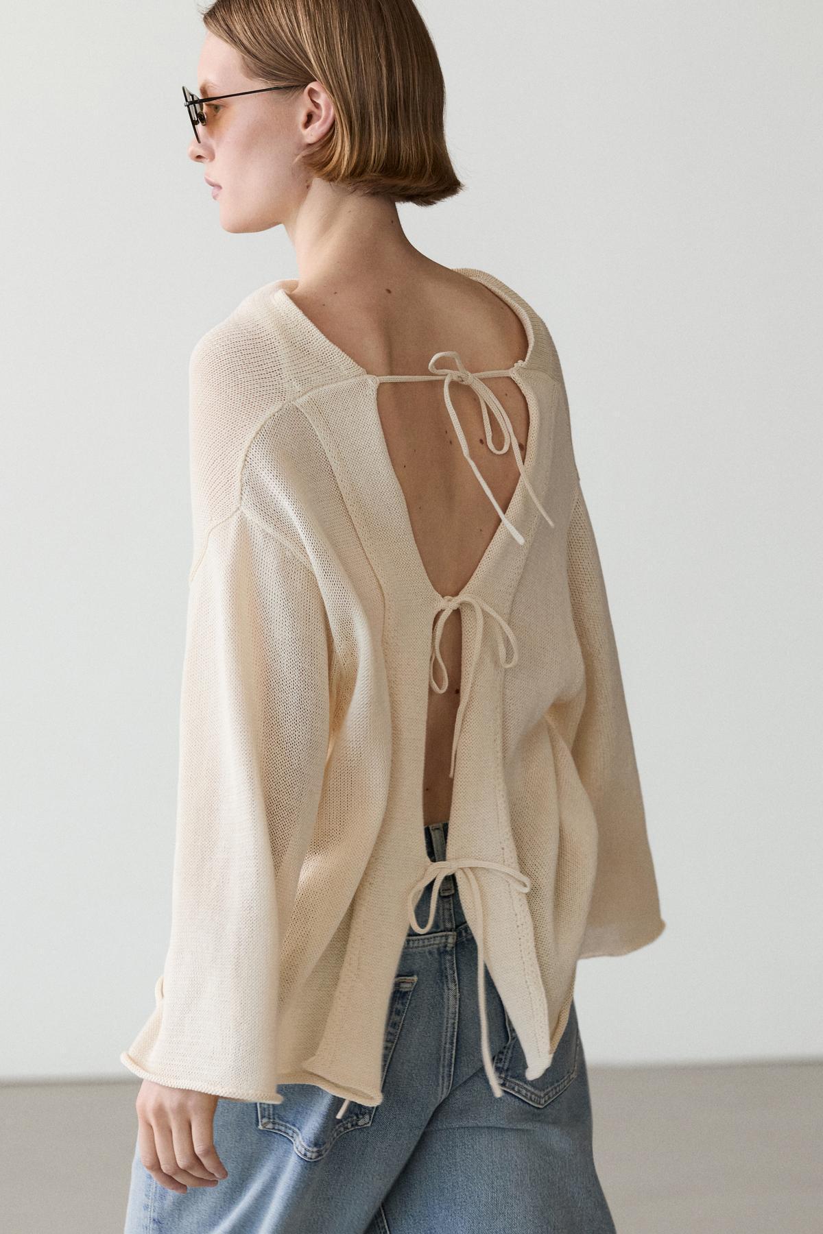 Massimo Dutti  100% cotton jumper with a lace-up back - Görsel 3