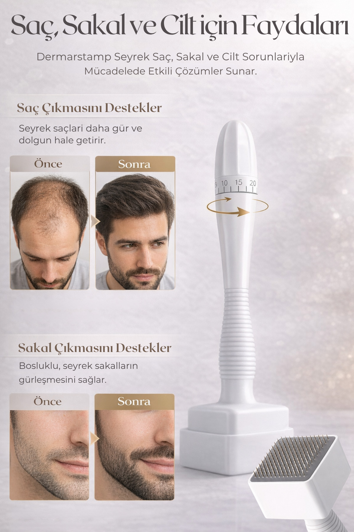 ست سرم کمک به رشد مو و ریش، سر تیتانیومی Dermastamp قابل تنظیم 0.25-3 میلی‌متر — Set20 — تصویر 4 از 7