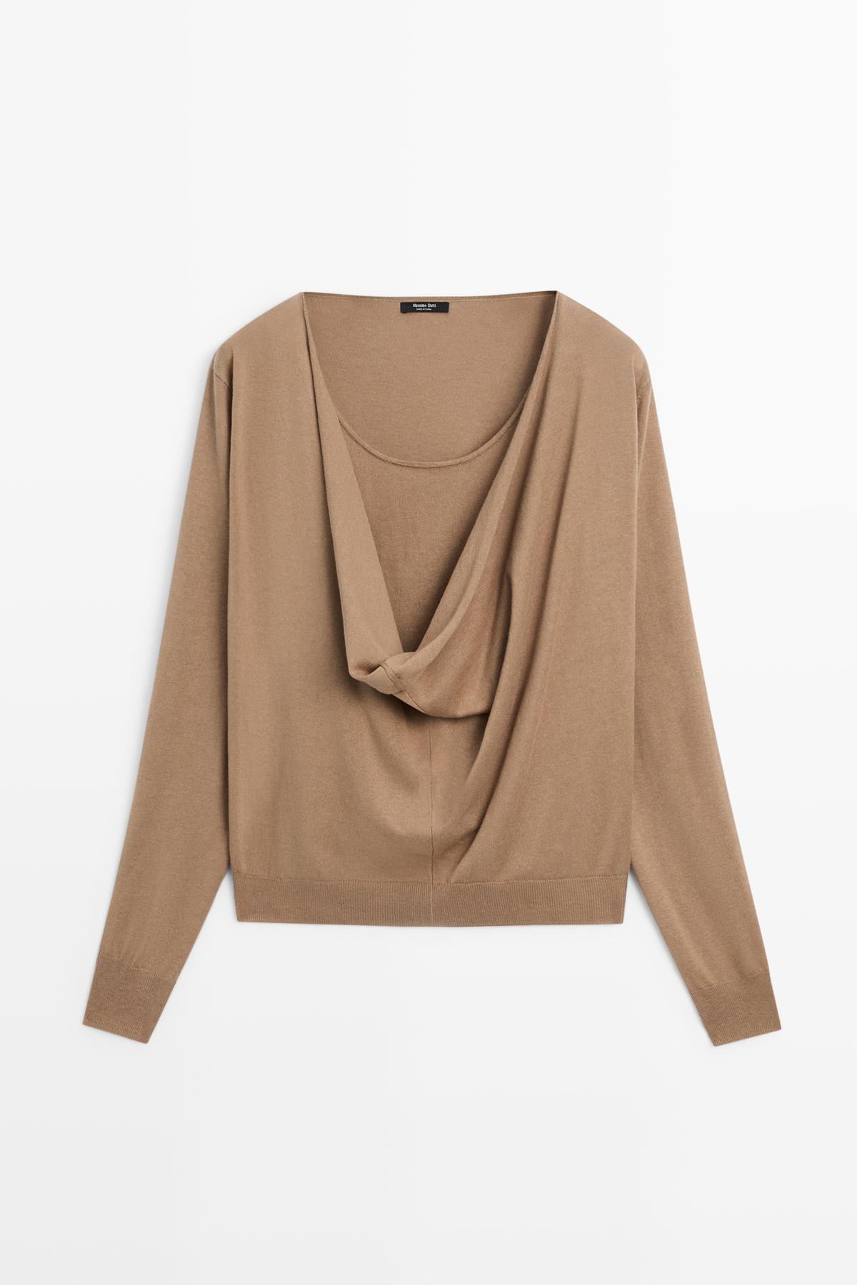 Massimo Dutti  Pamuklu degaje yaka triko kazak - Görsel 5