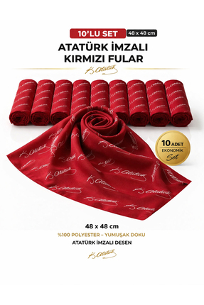 tarzınısec Tarzını Seç 10’lu Kırmızı Atatürk İmzalı Bandana / Fular Set