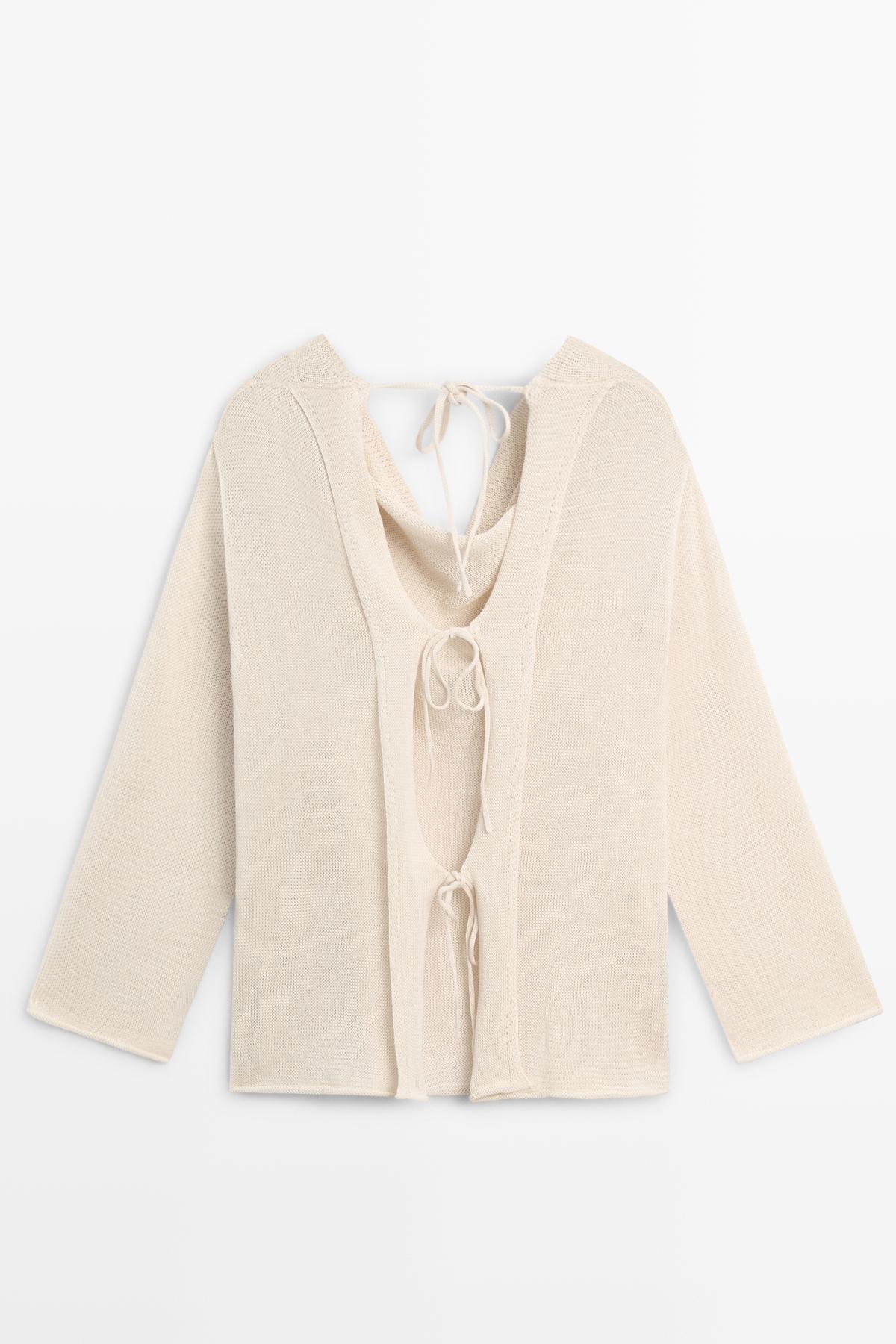 Massimo Dutti  100% cotton jumper with a lace-up back - Görsel 8