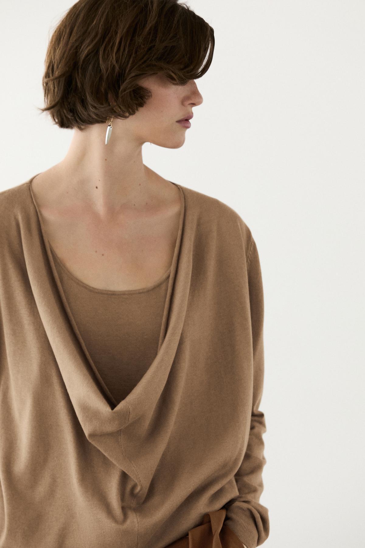 Massimo Dutti  Pamuklu degaje yaka triko kazak - Görsel 2